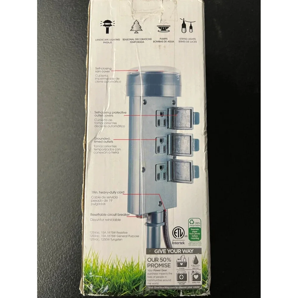 Power Gear 6 Outlet Yard Stake Timer Outdoor Plug In Heavy Duty 24 Hour Digital